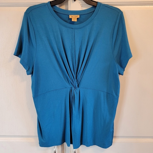 Wrangler Blue Twist Knot Front Short Sleeve Blouse - Picture 1 of 4